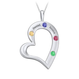 Mi Familia Tilted Heart Pendant in 925 Sterling Silver with Citrine, Blue Sapphire, Ruby, and Emerald