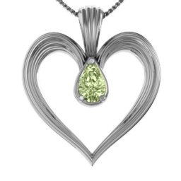 Fountain Heart Pendant with Pear Gemstone in 925 Sterling Silver with Peridot
