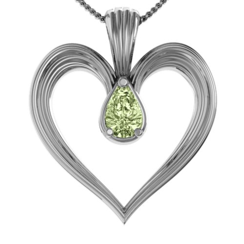 Fountain Heart Pendant with Pear Gemstone – Sterling Silver with Peridot