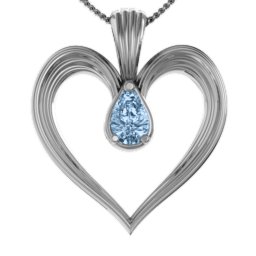 Fountain Heart Pendant with Pear Gemstone in 925 Sterling Silver with Aquamarine