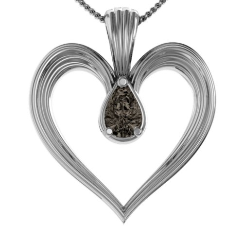 Fountain Heart Pendant with Pear Gemstone – Sterling Silver with Smokey Quartz