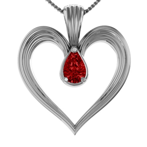 Fountain Heart Pendant with Pear Gemstone – Sterling Silver with Garnet