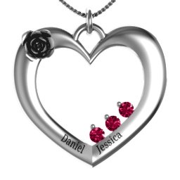Corsage Rose Heart Pendant with Birthstones