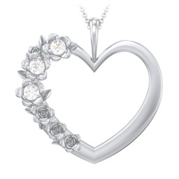 Clustered Rose and Gemstone Heart Pendant