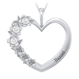 Clustered Rose and Gemstone Heart Pendant