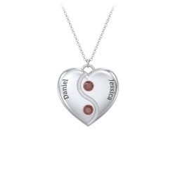 Engraved Yin Yang Heart Pendant with Birthstones