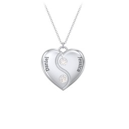 Engraved Yin Yang Heart Pendant with Birthstones