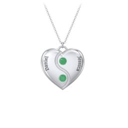 Engraved Yin Yang Heart Pendant with Birthstones