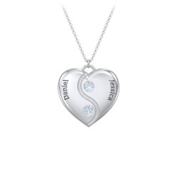 Engraved Yin Yang Heart Pendant with Birthstones