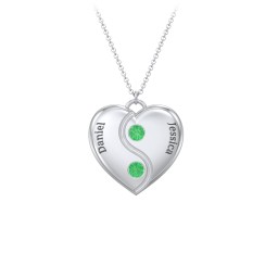 Engraved Yin Yang Heart Pendant with Birthstones