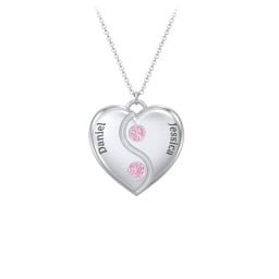 Engraved Yin Yang Heart Pendant with Birthstones