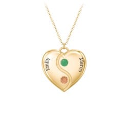 Engraved Yin Yang Heart Pendant with Birthstones