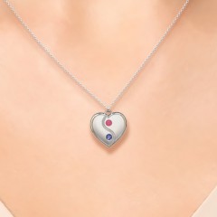 Engraved Yin Yang Heart Pendant with Birthstones
