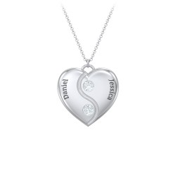 Engraved Yin Yang Heart Pendant with Birthstones in 925 Sterling Silver with Aquamarine