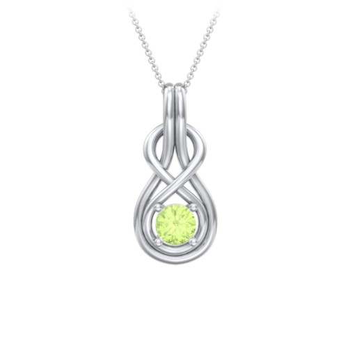 Infinity Love Knot Pendant – Sterling Silver with Peridot