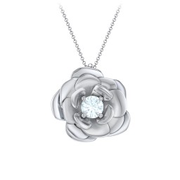 Flourishing Rose Pendant in 925 Sterling Silver with Aquamarine