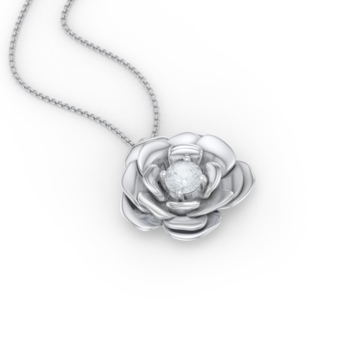 Flourishing Rose Pendant – Sterling Silver with Aquamarine