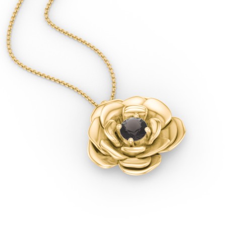 Flourishing Rose Pendant – 10K Yellow Gold with Smokey Quartz