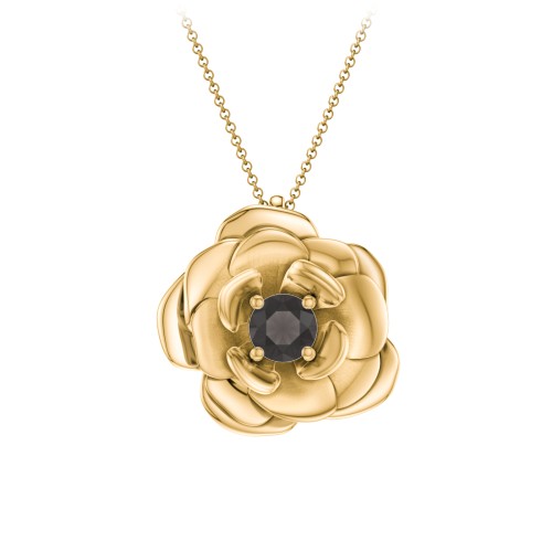 Flourishing Rose Pendant – 10K Yellow Gold with Smokey Quartz