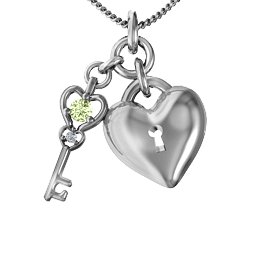 Treasured Heart with Key Pendant in 925 Sterling Silver with Peridot