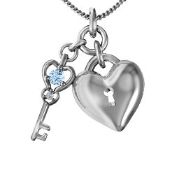 Treasured Heart with Key Pendant in 925 Sterling Silver with Aquamarine