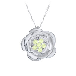 Family Rose Birthstone Pendant in 925 Sterling Silver with Peridot