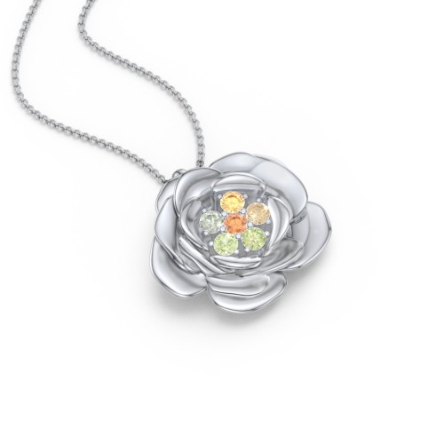 Family Rose Birthstone Pendant – Sterling Silver with Orange Sapphire, Green Sapphire, Peridot, Fancy Yellow Premium Zirconia, and Citrine