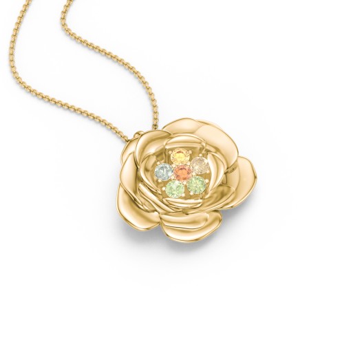 Family Rose Birthstone Pendant – 10K Yellow Gold with Orange Sapphire, Green Sapphire, Peridot, Fancy Yellow Premium Zirconia, and Citrine