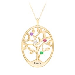 4-15 Stones Oval Family Tree Pendant