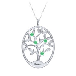 4-15 Stones Oval Family Tree Pendant in 925 Sterling Silver with Emerald, Citrine, Peridot, Blue Sapphire, Smokey Quartz, Garnet, and Ruby