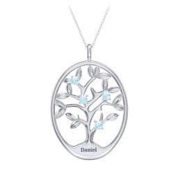 4-15 Stones Oval Family Tree Pendant in 925 Sterling Silver with Blue Topaz, Citrine, Peridot, Blue Sapphire, Smokey Quartz, Garnet, and Ruby