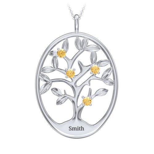 4-15 Stones Oval Family Tree Pendant