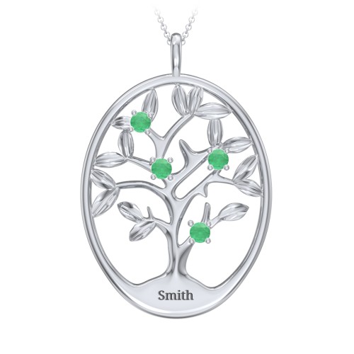 4-15 Stones Oval Family Tree Pendant – Sterling Silver with Emerald