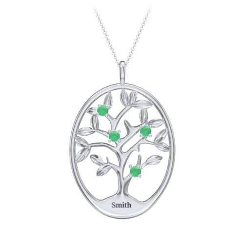 4-15 Stones Oval Family Tree Pendant – Sterling Silver with Emerald