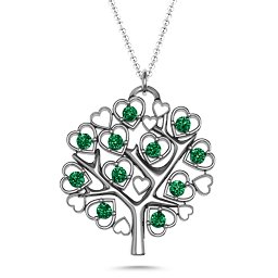 Heart Family Tree Pendant in 925 Sterling Silver with Emerald