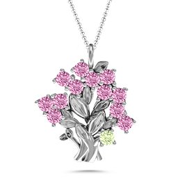 Petite Family Tree Pendant in 925 Sterling Silver with Pink Sapphire, Peridot, and Blue Sapphire