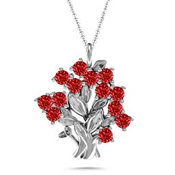 Petite Family Tree Pendant in 925 Sterling Silver with Garnet and Blue Sapphire