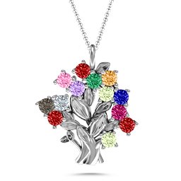 Petite Family Tree Pendant in 925 Sterling Silver with Garnet, Pink Tourmaline, Amethyst, Emerald, Citrine, Peridot, Blue Sapphire, Smokey Quartz, Cubic Zirconia, and Ruby