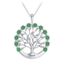 Circle of Life Family Tree Pendant in 925 Sterling Silver with Emerald