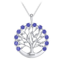 Circle of Life Family Tree Pendant in 925 Sterling Silver with Blue Sapphire