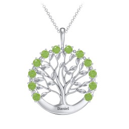 Circle of Life Family Tree Pendant in 925 Sterling Silver with Peridot