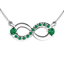 Double Stone Horizontal Infinity Pendant with Accents in 925 Sterling Silver with Emerald, Green Premium Zirconia, Citrine, Peridot, Blue Sapphire, Smokey Quartz, Cubic Zirconia, Garnet, and Ruby