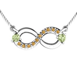 Double Stone Horizontal Infinity Pendant with Accents in 925 Sterling Silver with Peridot, Fancy Yellow Premium Zirconia, Emerald, Citrine, Blue Sapphire, Smokey Quartz, Cubic Zirconia, Garnet, and Ruby