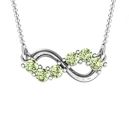 Horizontal Infinity Pendant with 6 Stones in 925 Sterling Silver with Peridot, Blue Sapphire, Smokey Quartz, Cubic Zirconia, Garnet, and Ruby