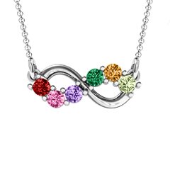 Horizontal Infinity Pendant with 6 Stones – Sterling Silver with Garnet, Pink Tourmaline, Amethyst, Emerald, Citrine, and Peridot