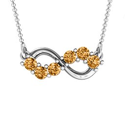 Horizontal Infinity Pendant with 6 Stones in 925 Sterling Silver with Citrine, Blue Sapphire, Smokey Quartz, Cubic Zirconia, Garnet, Ruby, and Peridot