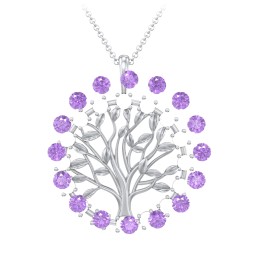 Halo Family Tree Pendant in 925 Sterling Silver with Amethyst