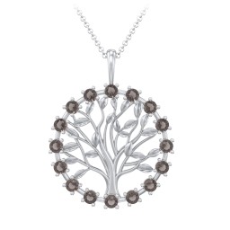 Halo Family Tree Pendant in 925 Sterling Silver with Smokey Quartz