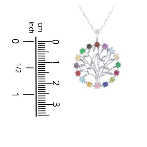 Halo Family Tree Pendant – Sterling Silver with Garnet, Ruby, Opal, and Cubic Zirconia