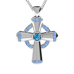 Celtic Cross Pendant in 925 Sterling Silver with Blue Topaz and Fancy Blue Premium Zirconia